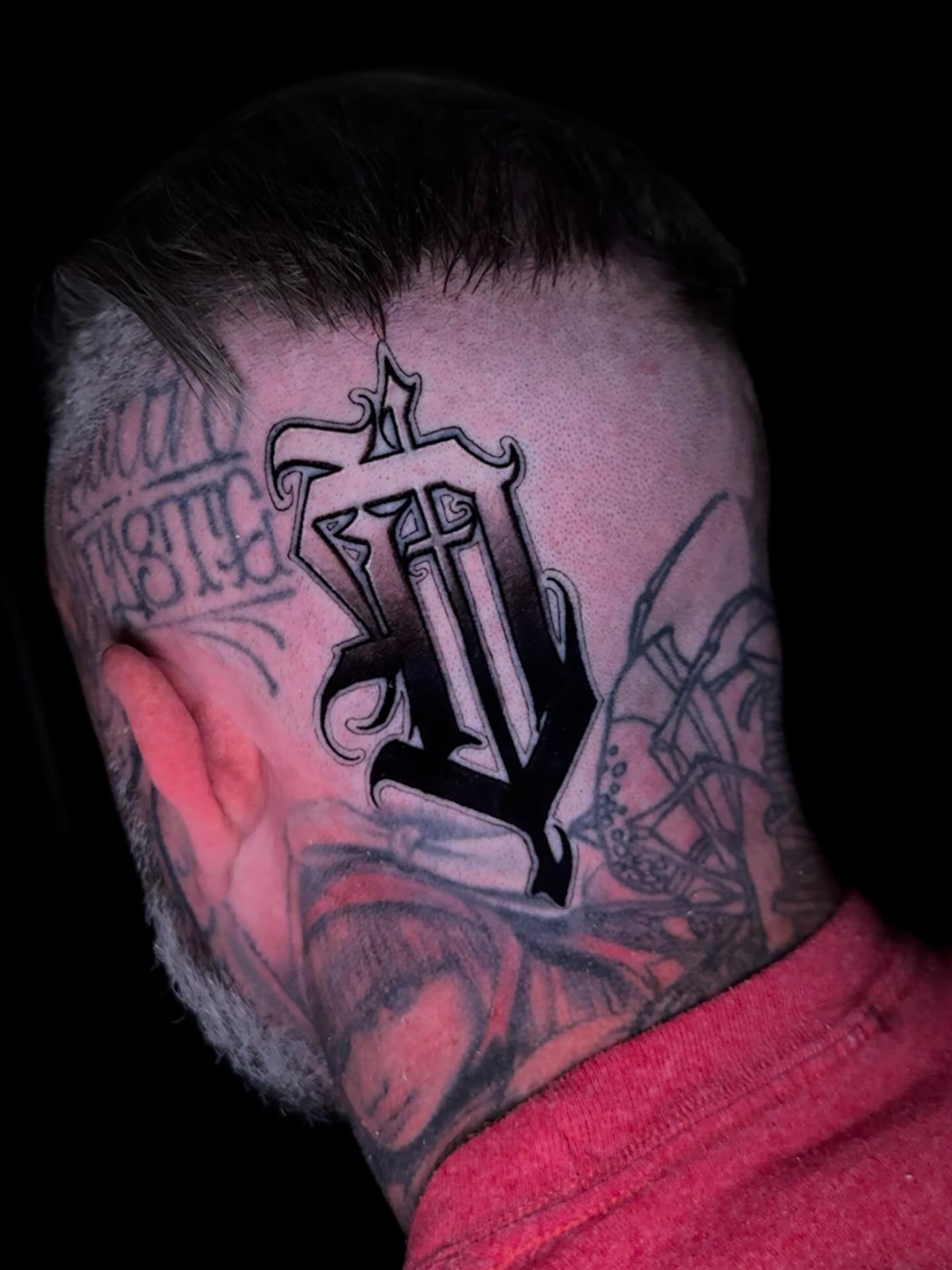 Lettering lettering script tattoo on the neck by Sweets, Nashville, Tennessee