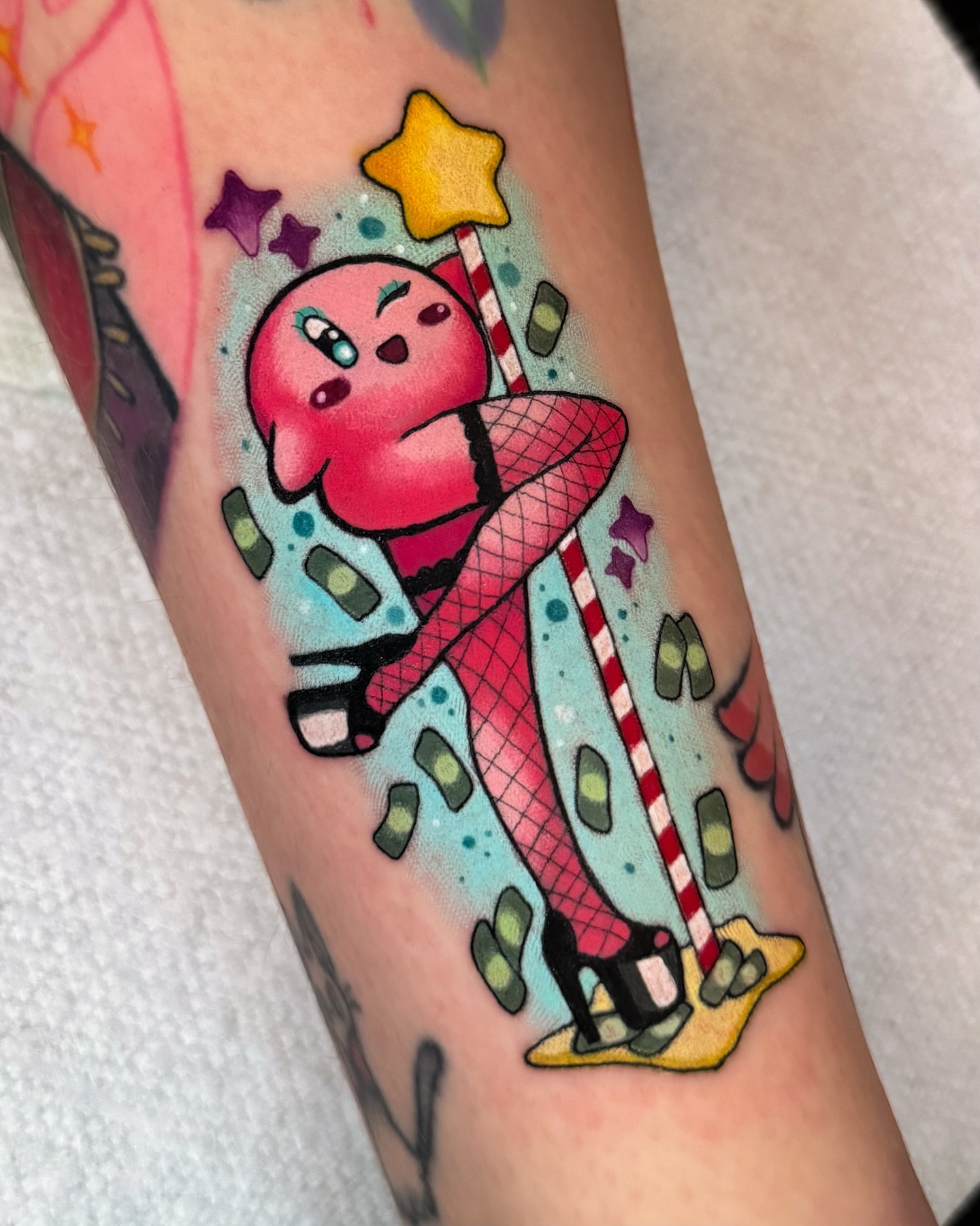 Kirby anime tattoo on the forearm by 𝔐𝔞𝔯𝔰 ✨