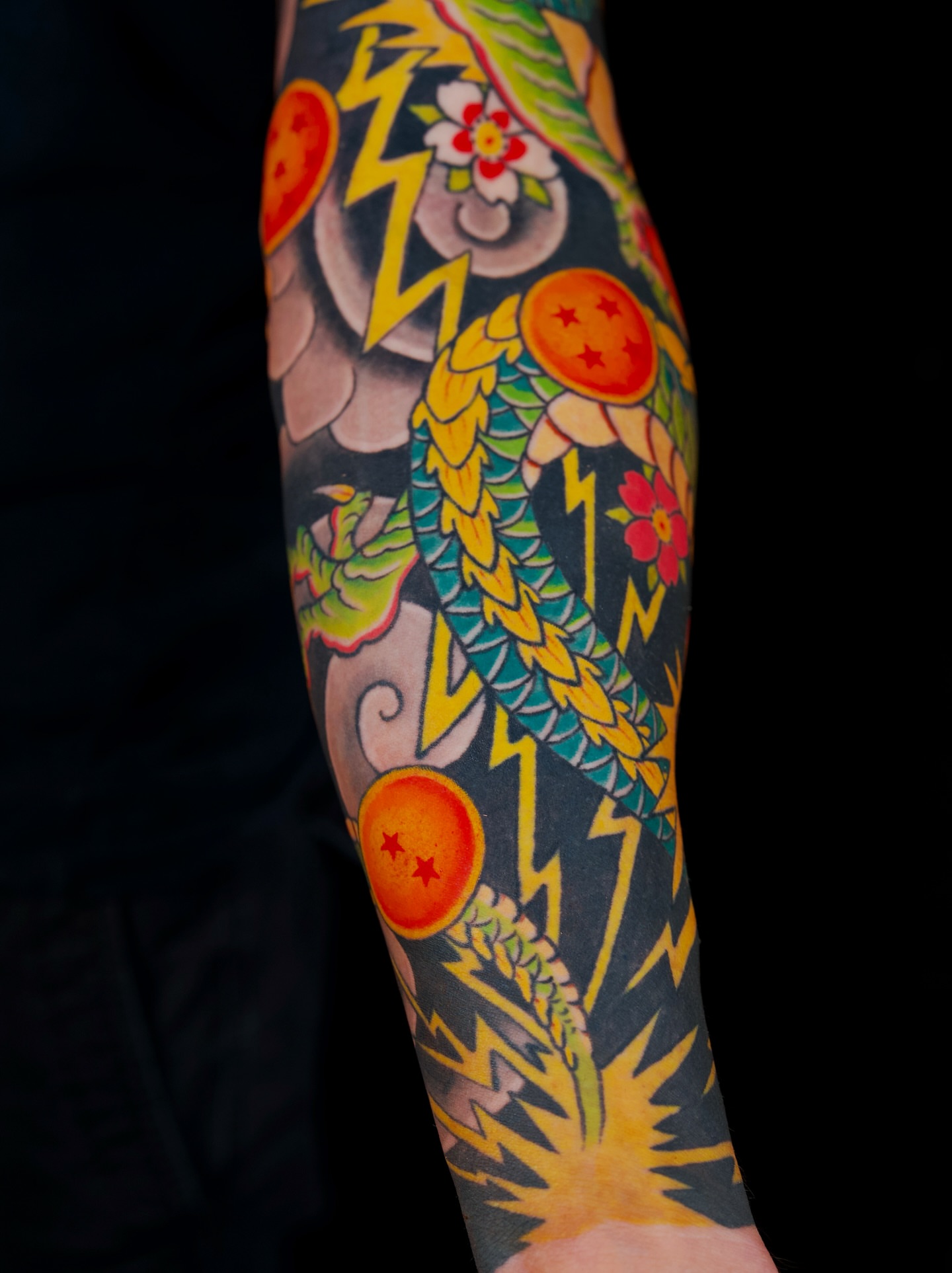 Dragon ball z American traditional tattoo on the forearm by Mitch Bonifay