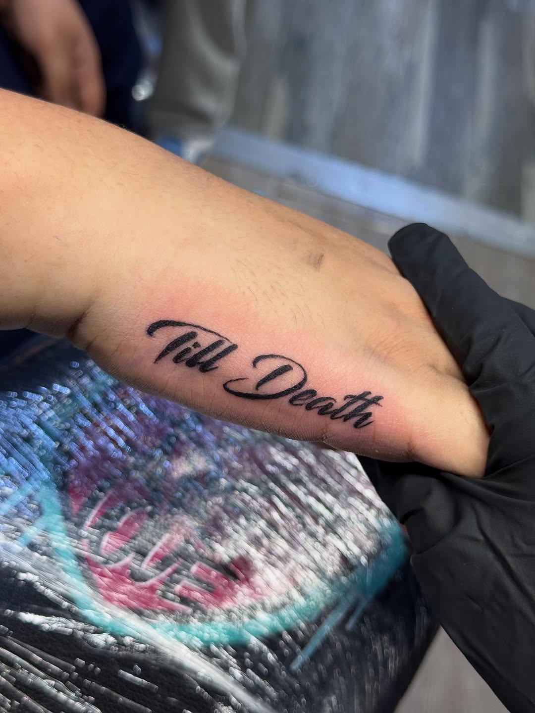 Till Death lettering lettering tattoo on the forearm by ๐๐ข๐ฃ๐ฑ ๐๐ฆ๐ฑ๐ฌ ๐๏ธ