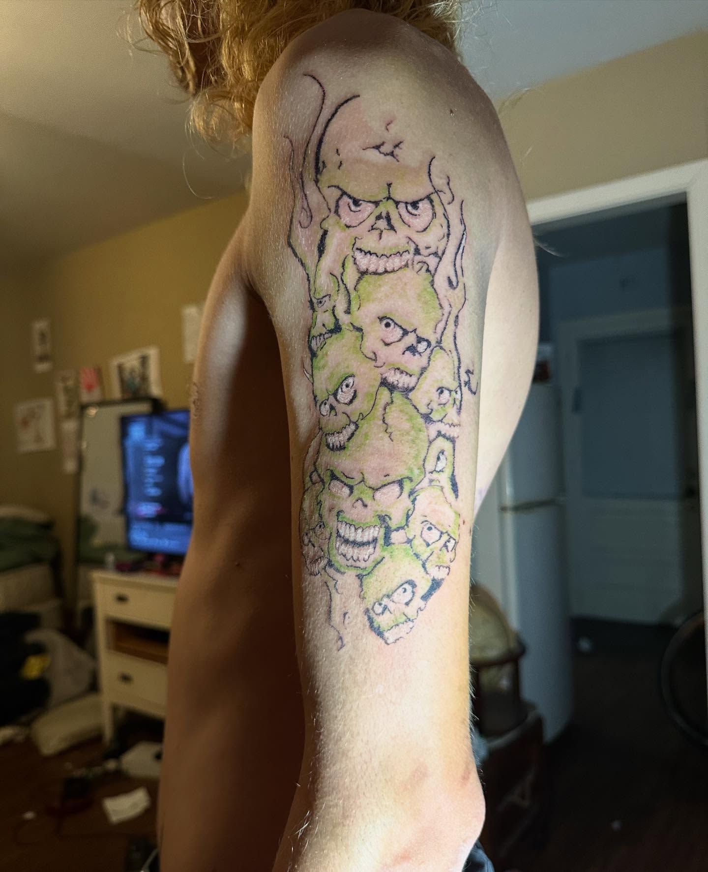 Zombie heads dotwork tattoo on the forearm by Swag Originator