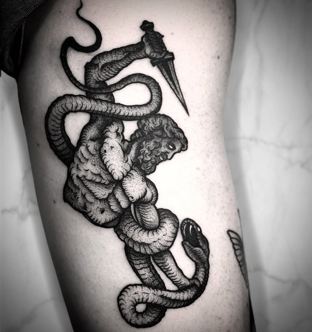 Tattoo by @jaredxhughes — black_and_grey, dark_realism