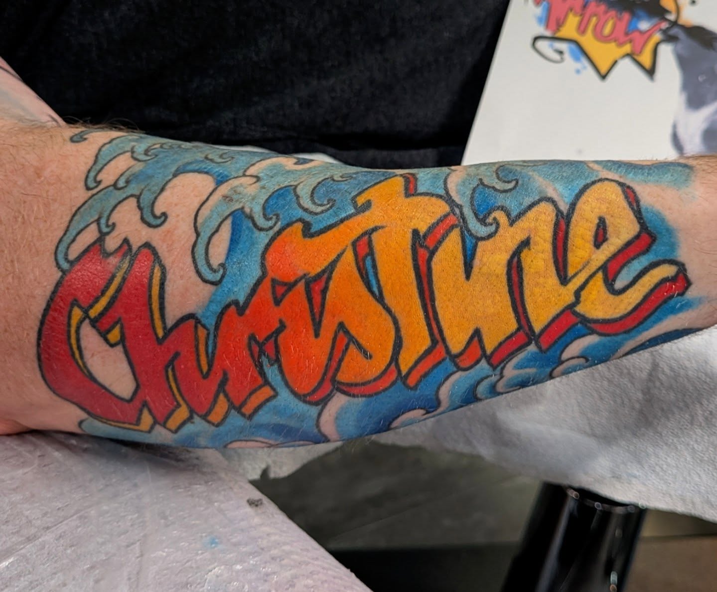 Christine new school tattoo on the forearm by Nic Skrade, Minneapolis, Minnesota