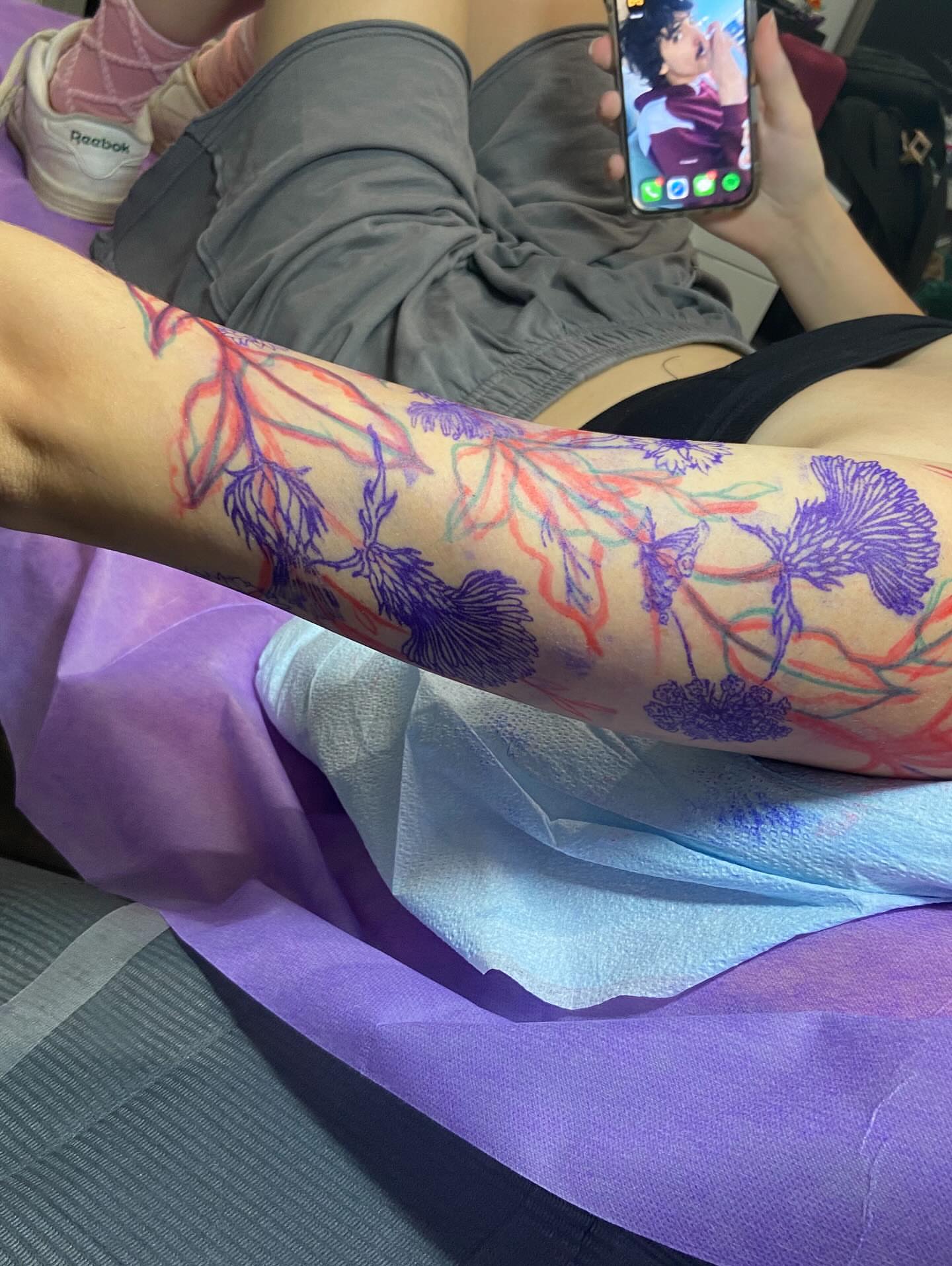 Floral arrangement dotwork tattoo on the forearm by Dont Worry About It