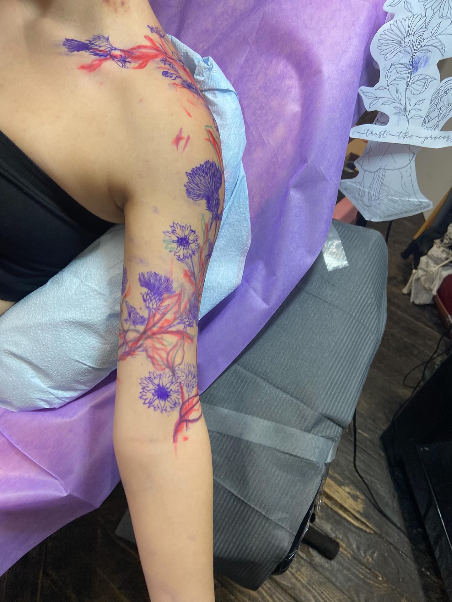 Floral arrangement new school tattoo on the forearm by Dont Worry About It