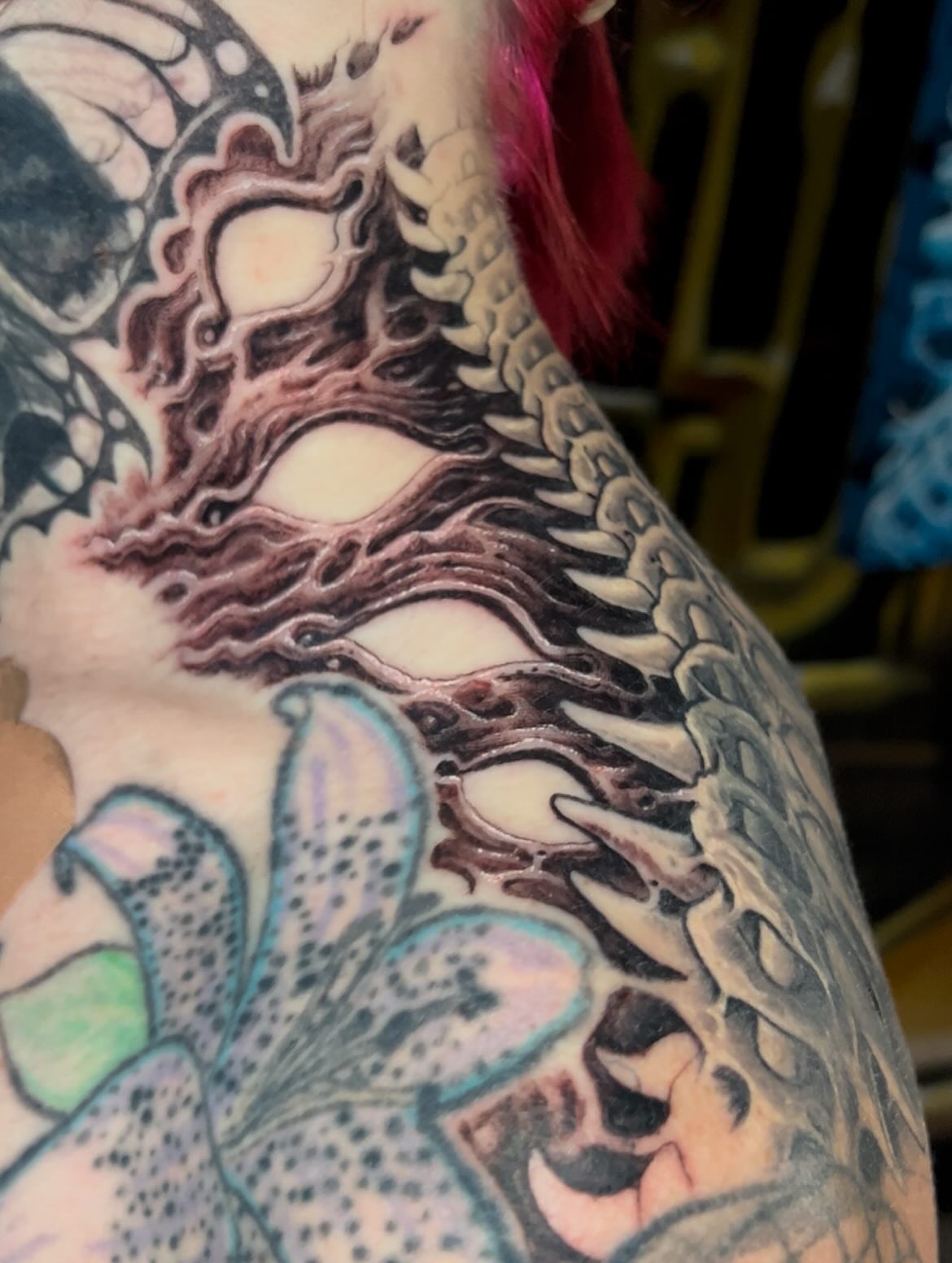 Tattoo by @kid.mek — realism, dotwork