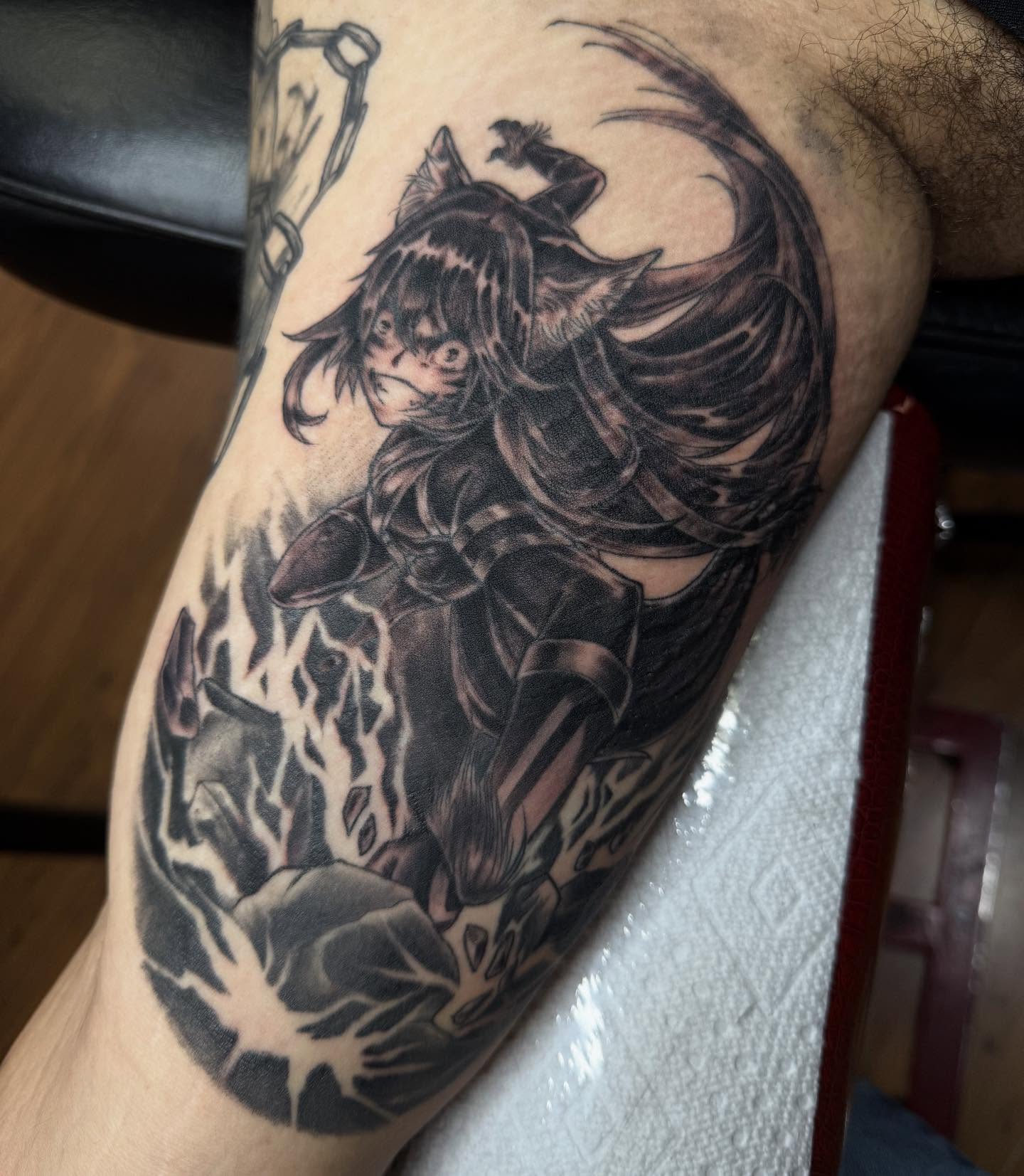 Tattoo by @chadmc509 — anime, black_and_grey