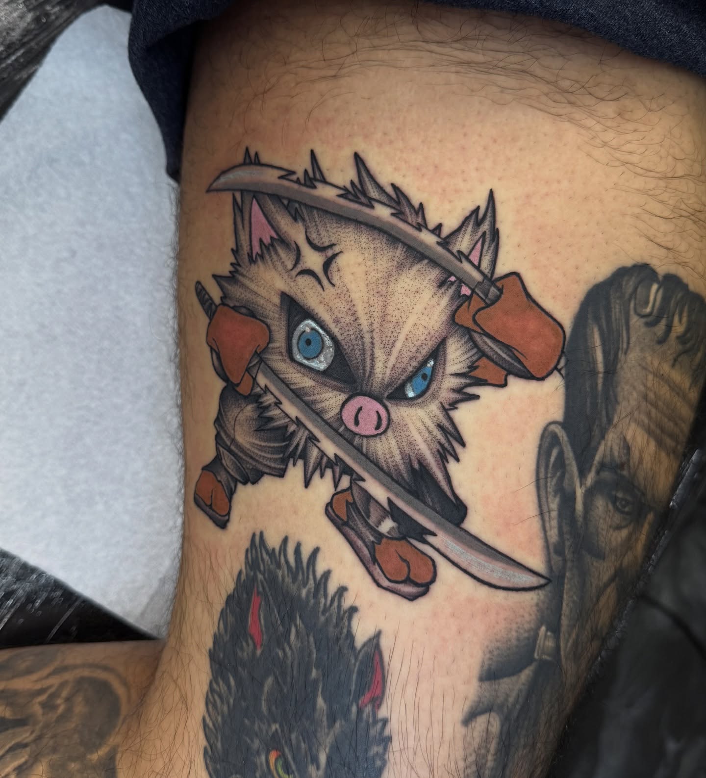 Orc warrior neo-traditional tattoo on the thigh by Gabah🌹