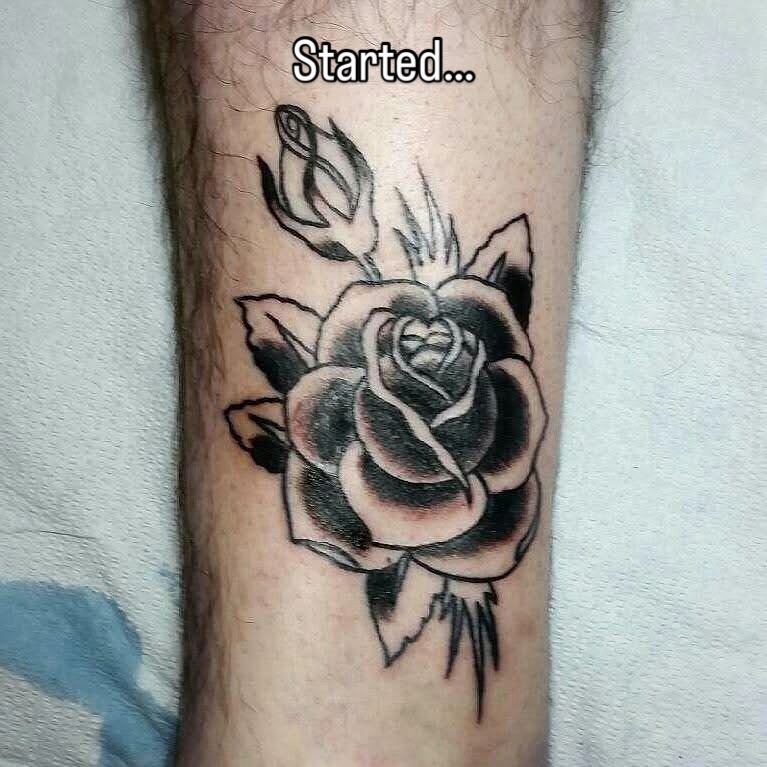 Rose black and grey tattoo on the forearm by C.J. Rued