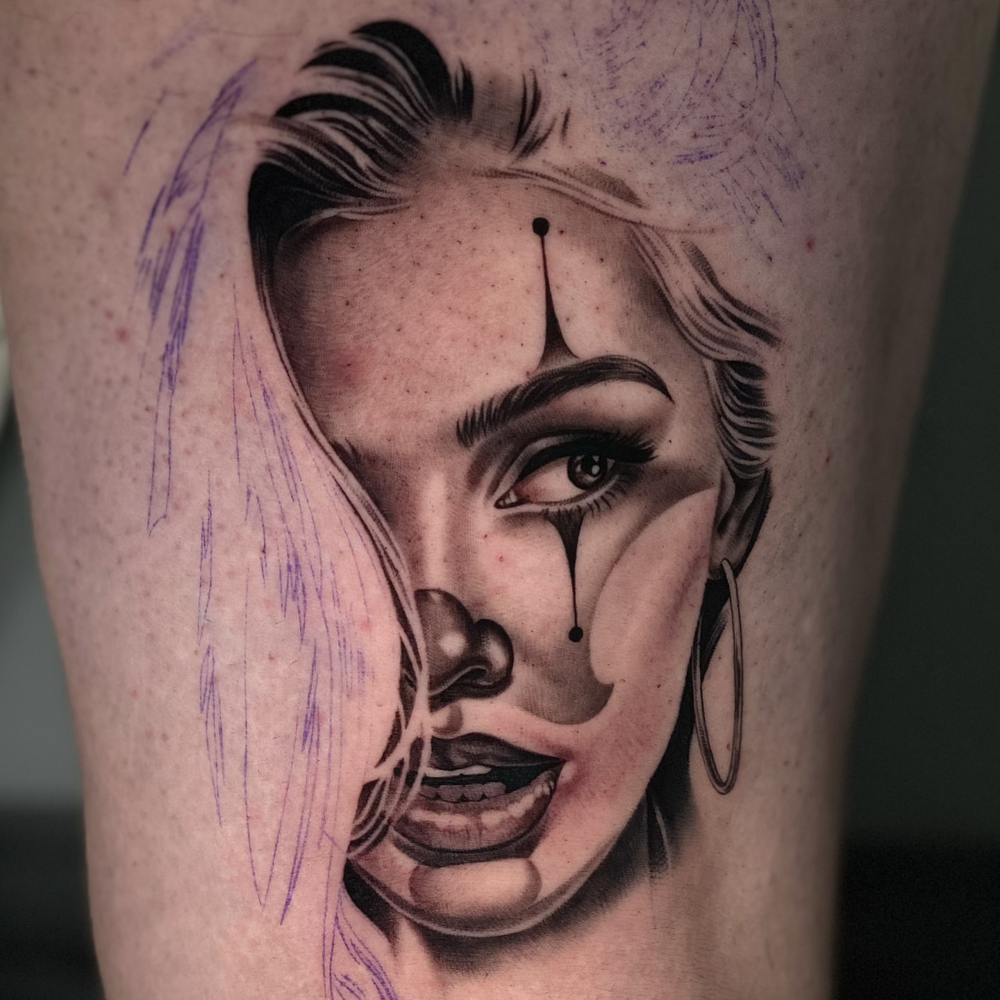 Woman's face realism tattoo on the forearm by Sergio Mendez
