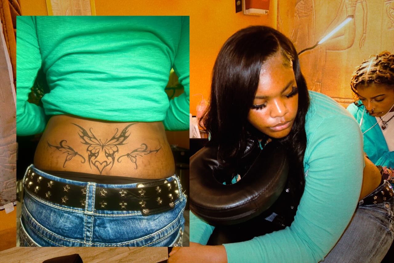 Butterfly and floral tribal tattoo on the torso by π’ππ΅π΅π΄ π©°π