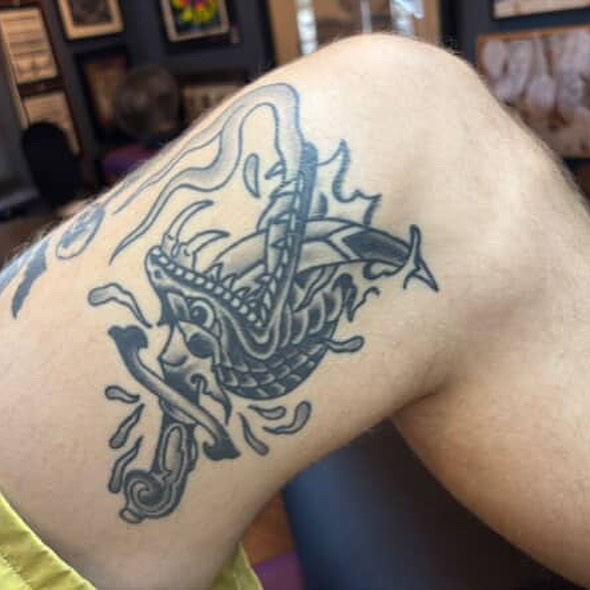 Tattoo by @hellbers — black_and_grey