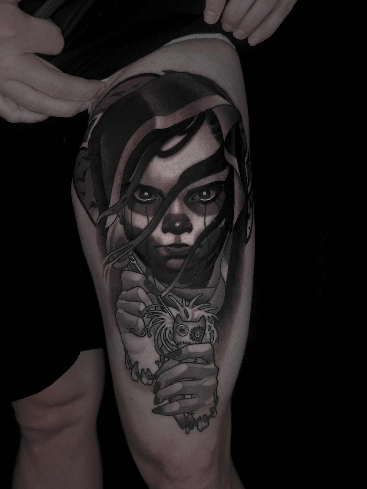 Child with owl realism tattoo on the forearm by Nathan Thomas