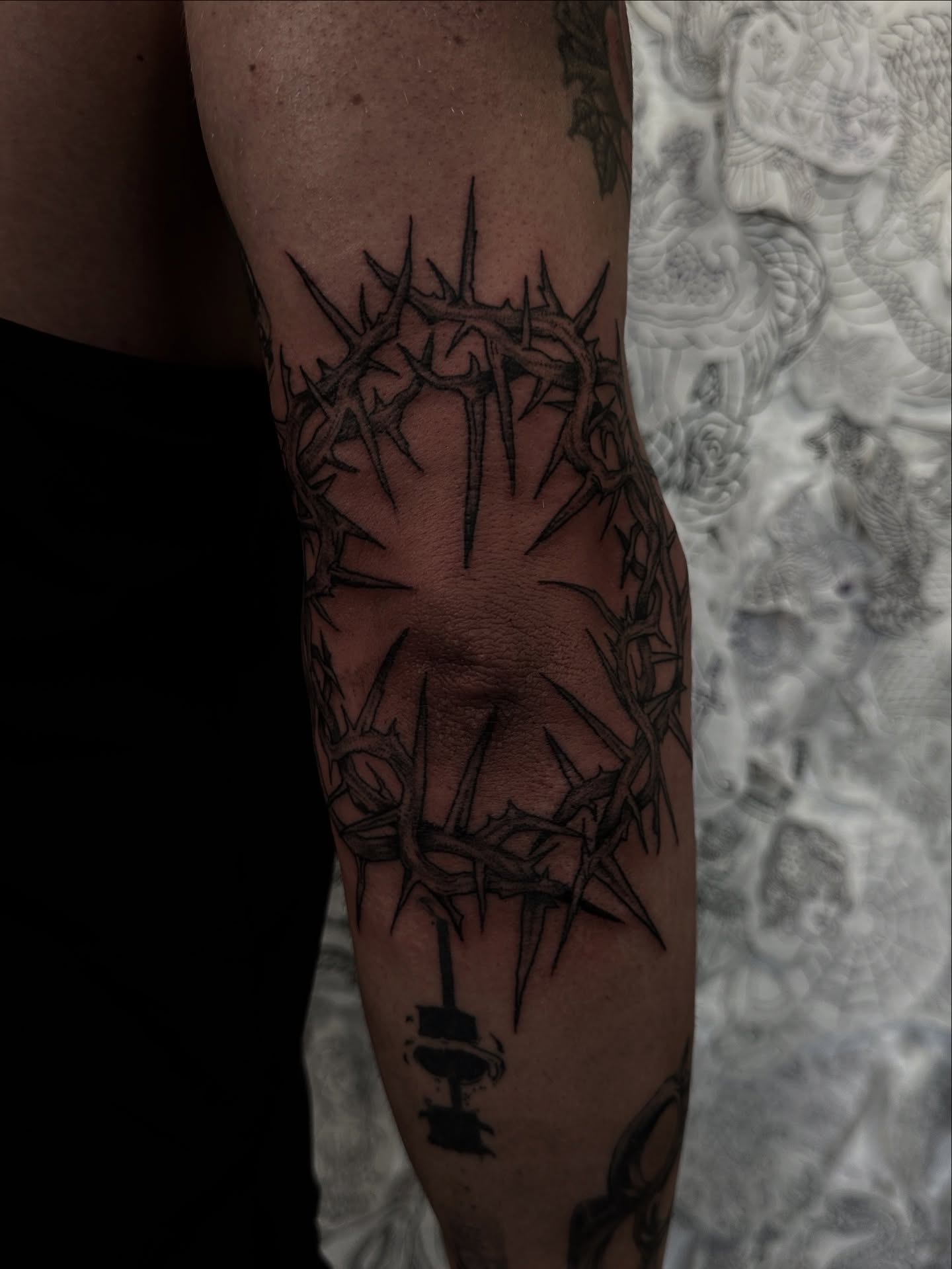 Crown of thorns black and grey tattoo on the forearm by ππ¦π βπ¬π²π«π±π°