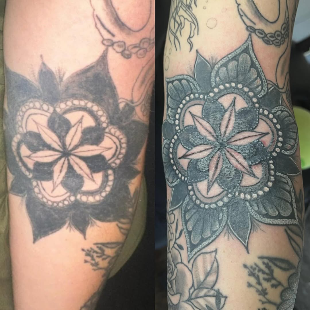 Tattoo by @sageandsintattoo — geometric, black_and_grey