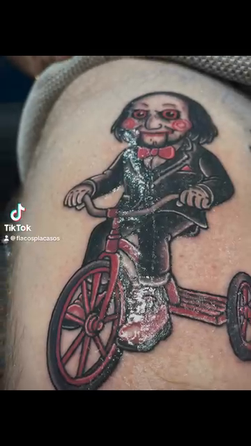 Billy the Puppet from Saw realism tattoo by Eli Flores