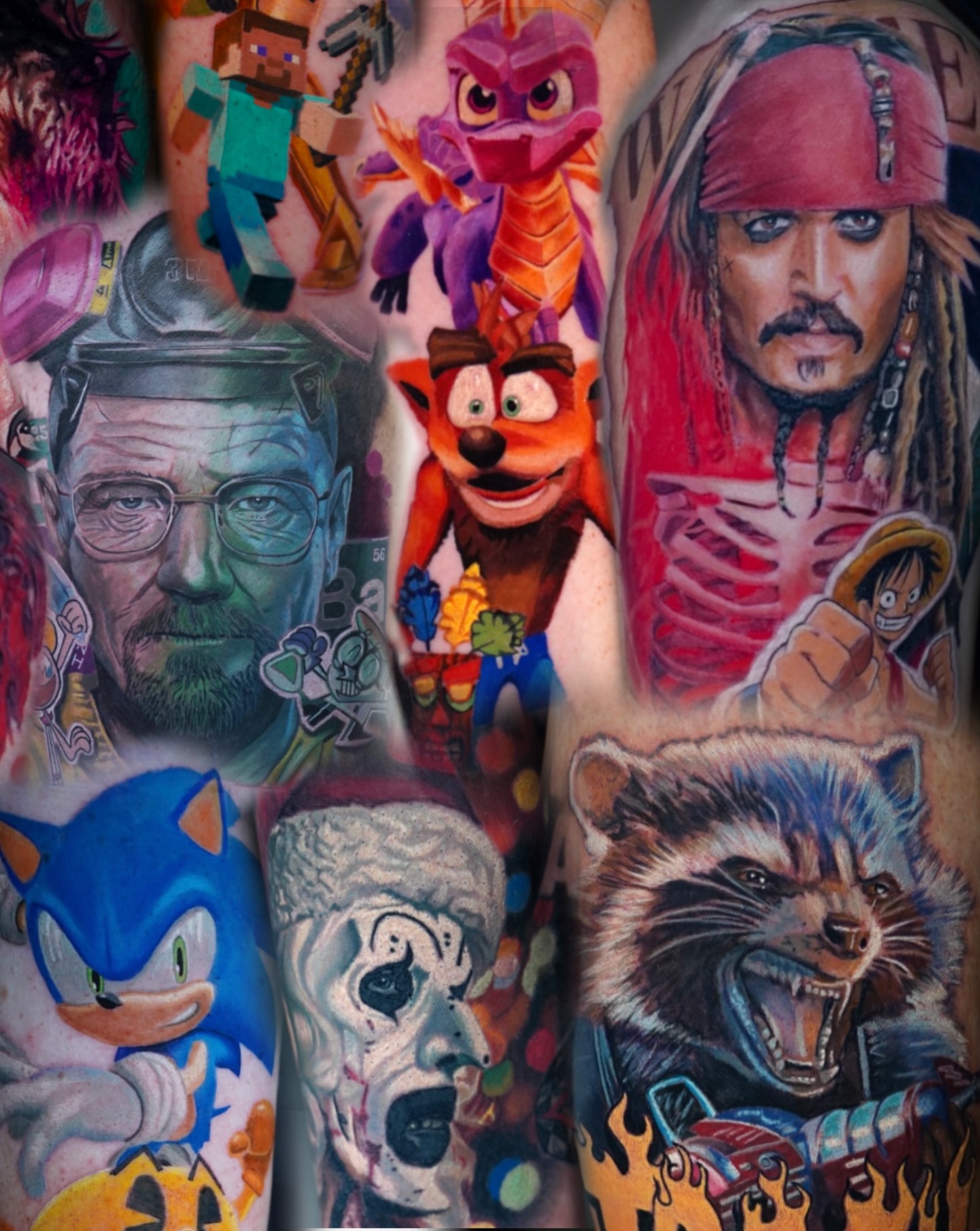 Multiple characters realism tattoo on the forearm by Benjamin Xavier Valadez