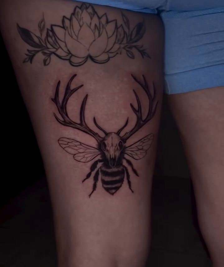 Tattoo by @cherrrywavees — black_and_grey, realism