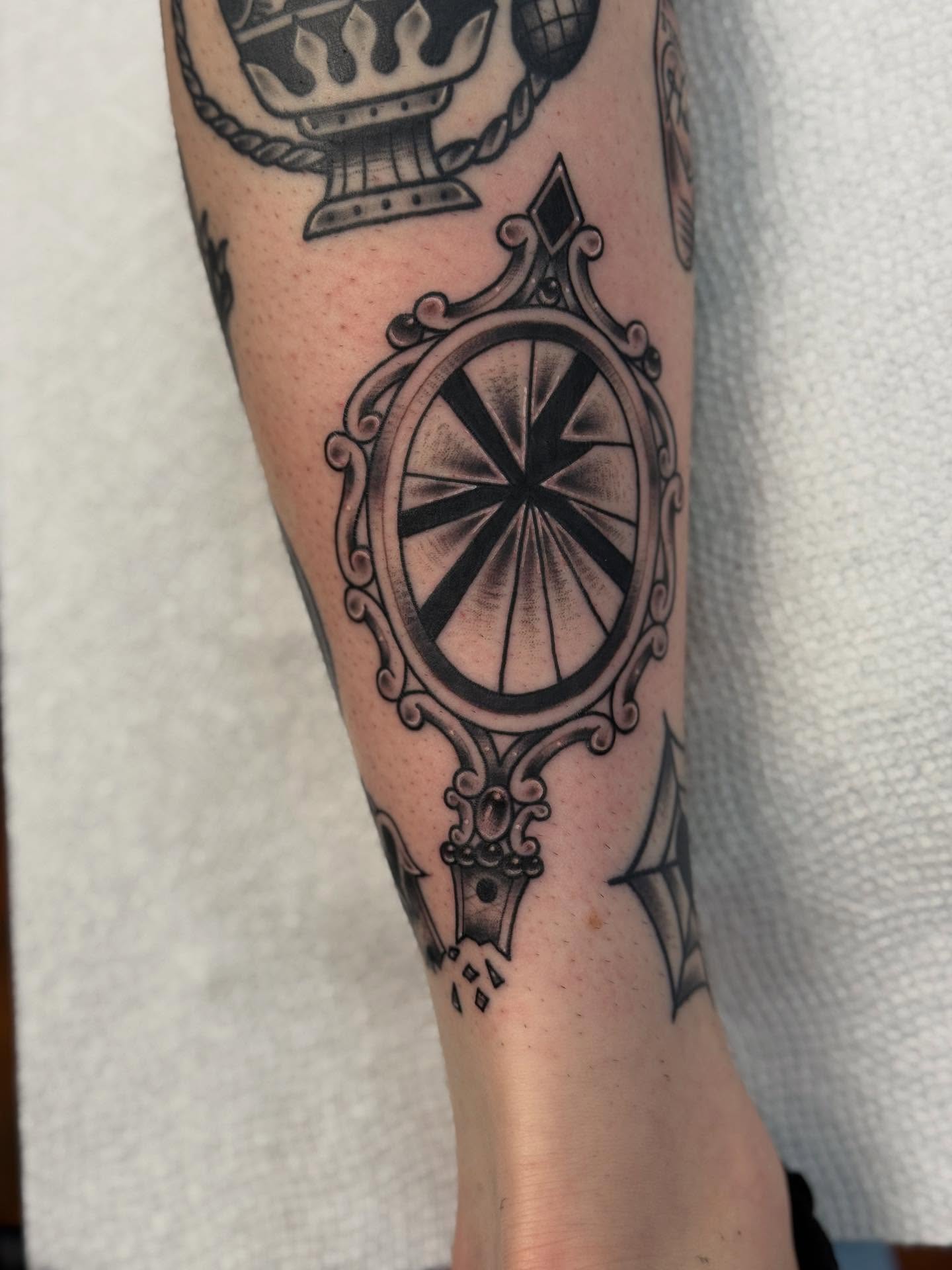 Wheel black and grey tattoo on the forearm by ๐ท๐๐๐๐ ๐ฎ๐๐๐๐