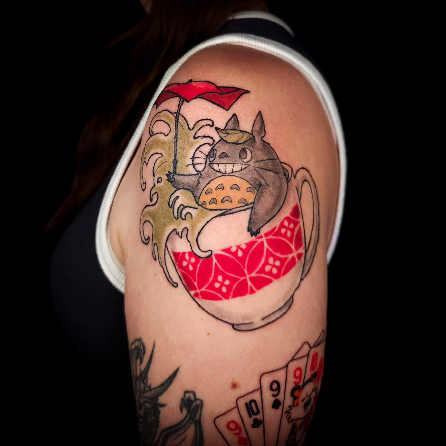 Totoro anime tattoo on the shoulder by Eva the Tattoo Fartist in Seattle, WA, Seattle, Washington