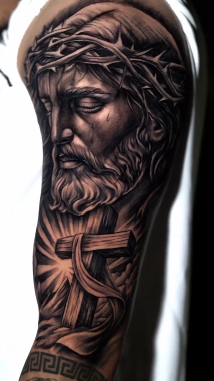 Jesus Christ realism tattoo by Luis Arenas