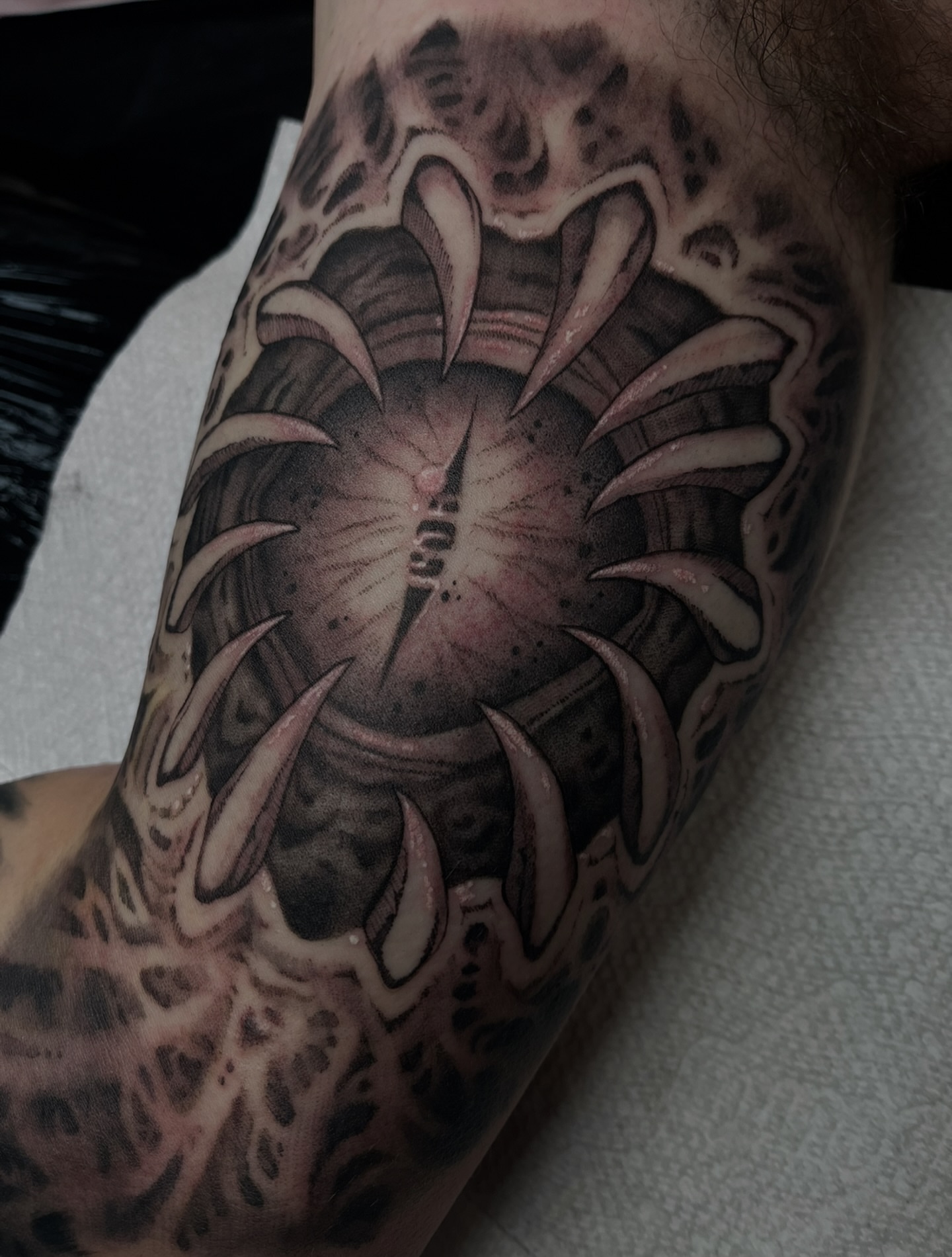 Abstract floral geometric tattoo on the forearm by ๐๐๐๐๐๐๐