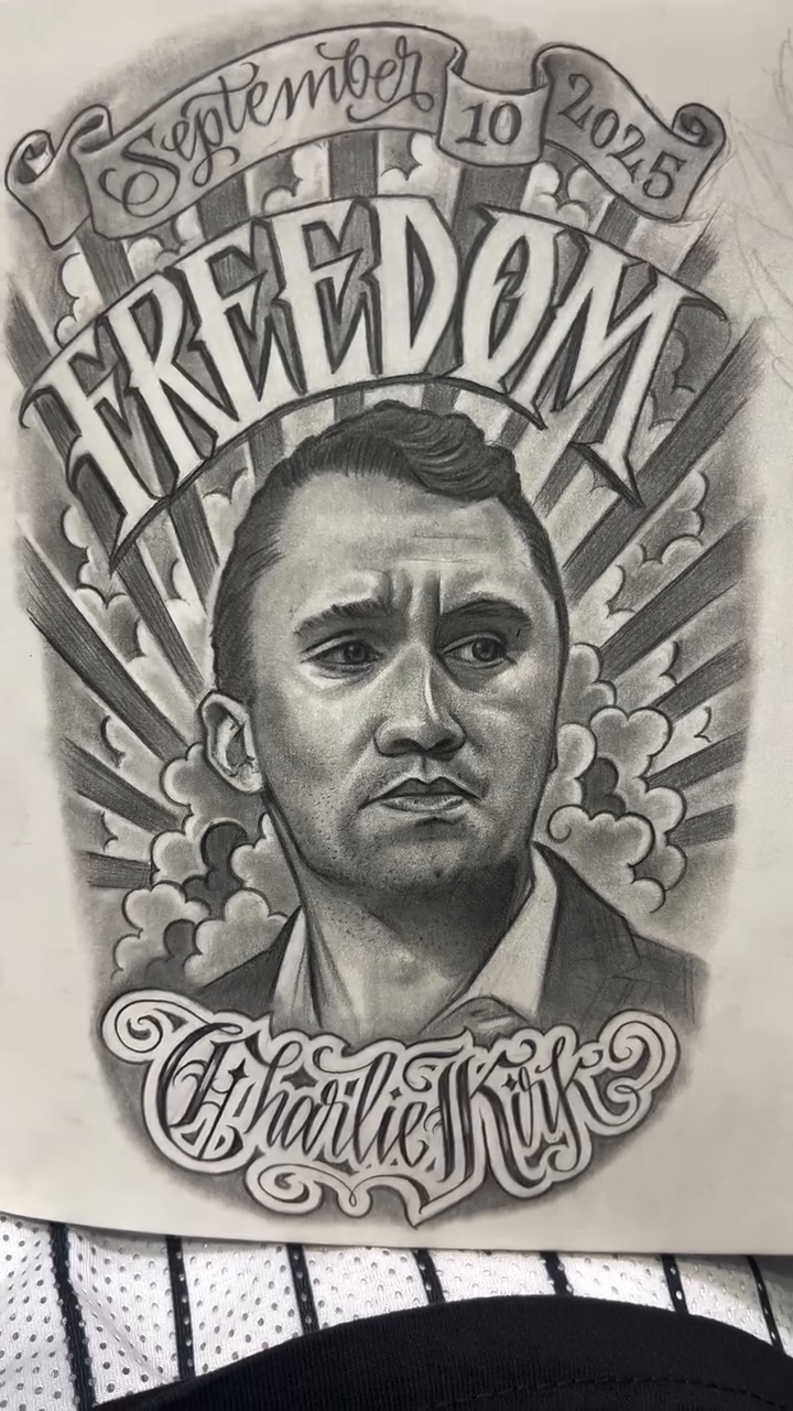 Portrait with text realism tattoo by F e A R