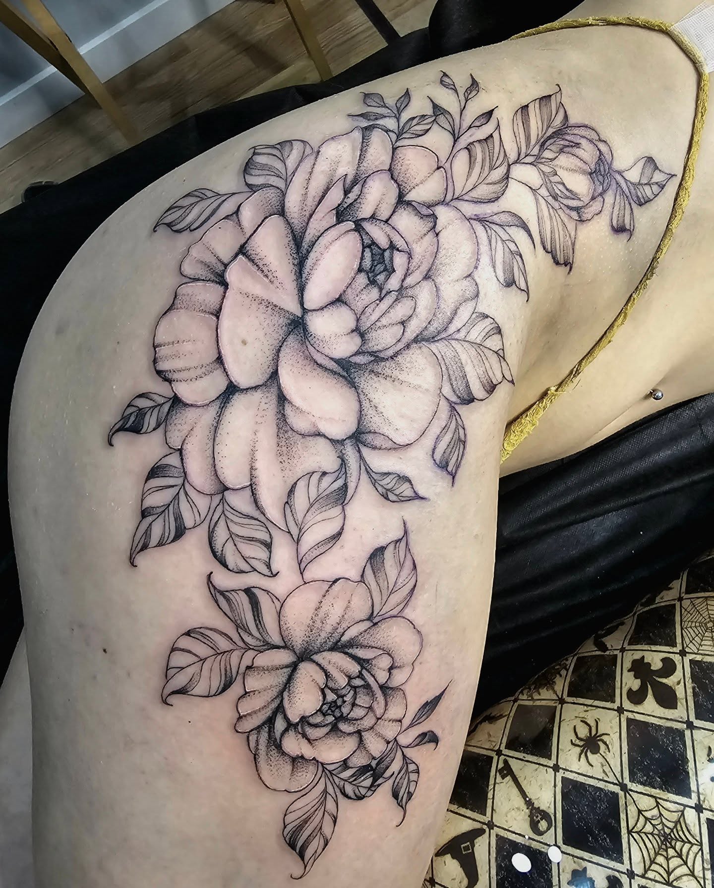 Tattoo by @tatpandaink — dotwork, black_and_grey