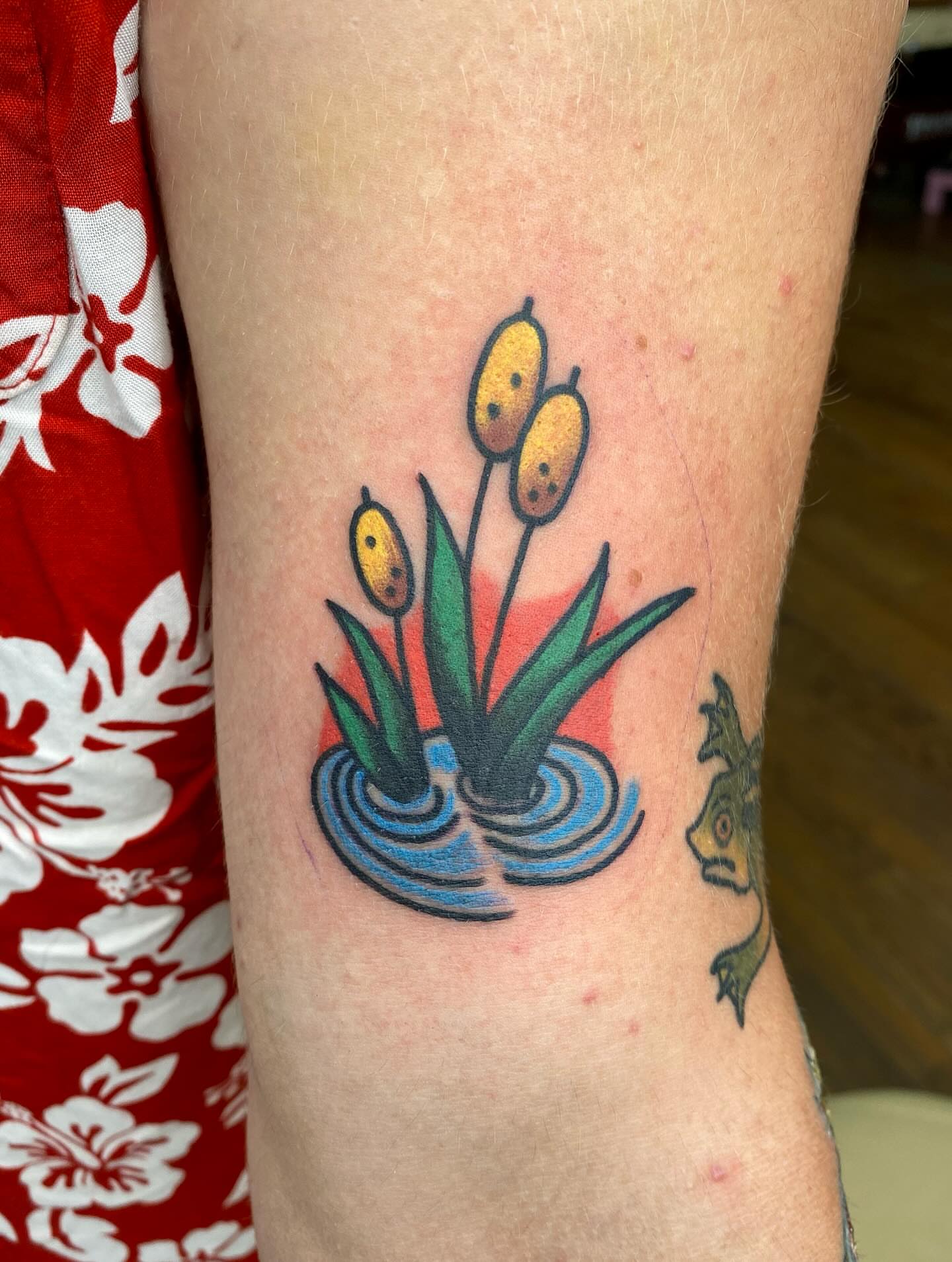 Reeds and water American traditional tattoo on the forearm by Jack, Knoxville, Tennessee
