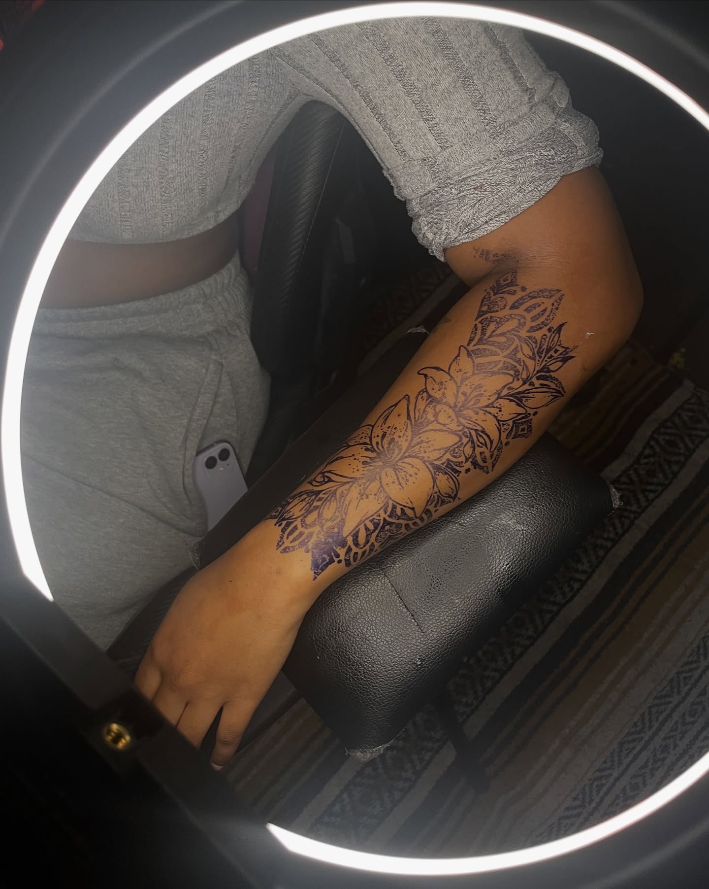 Floral design black and grey tattoo on the forearm by Winter j