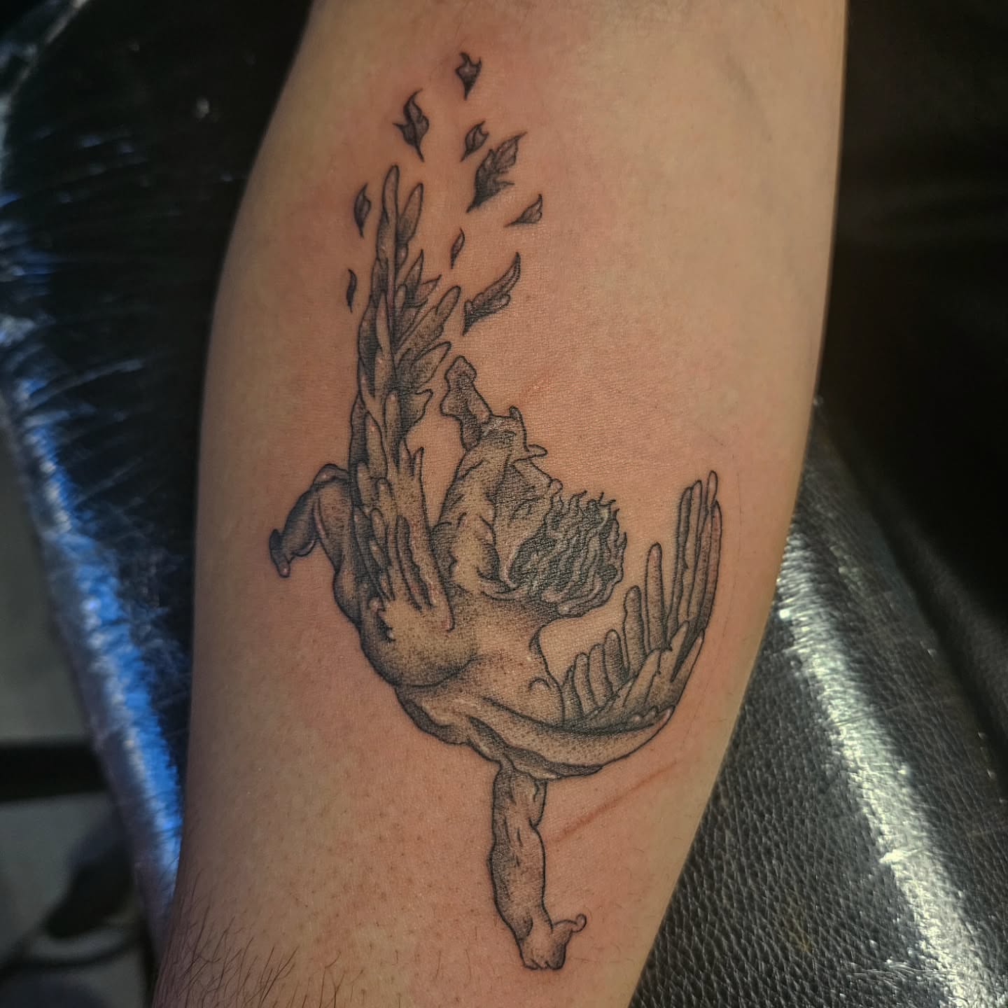 Abstract figure dotwork tattoo on the forearm by Ari🖤