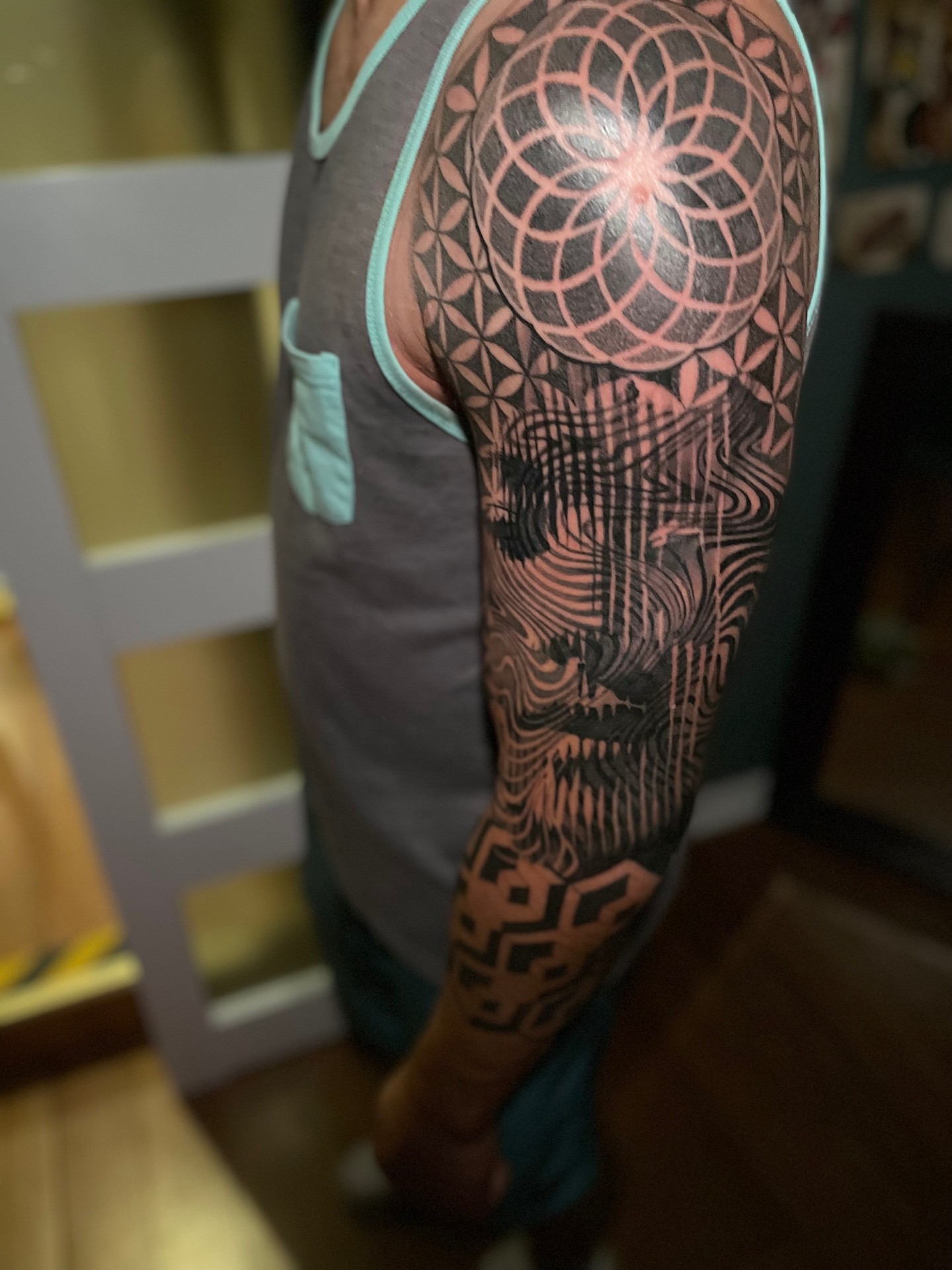 Geometric pattern geometric tattoo on the upper arm by Sirvonesmithtattoos@gmail.com