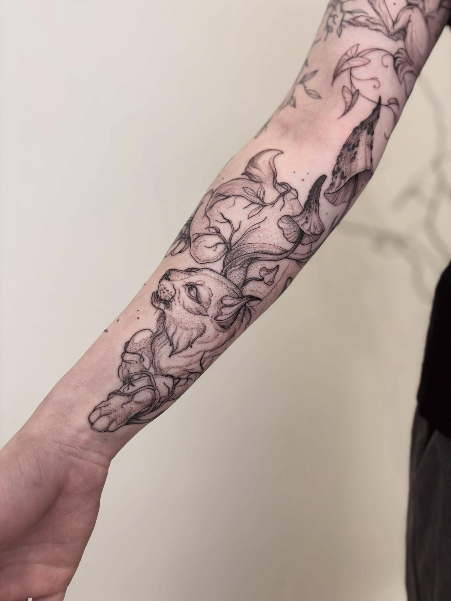 Lion dotwork tattoo on the forearm by vaprol tattoo ✧ Boston