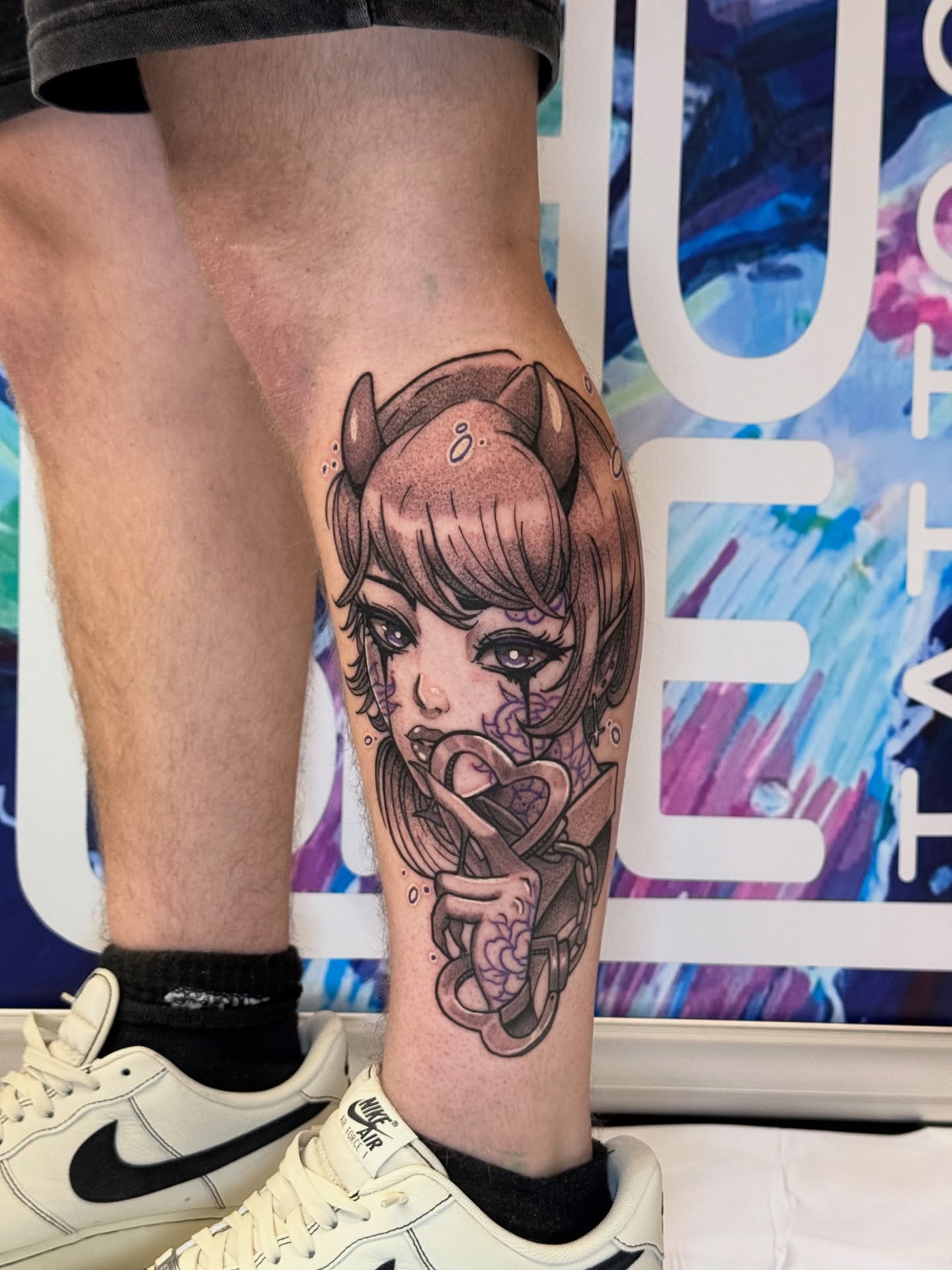 Anime girl anime tattoo on the leg by Shushe ๐จ๐ด