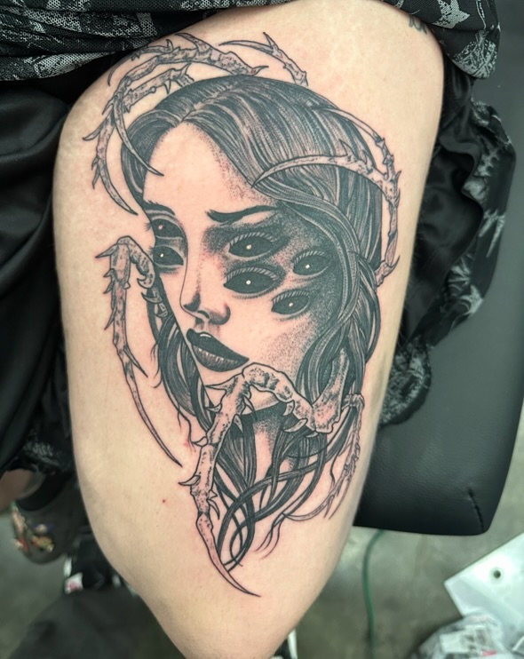 Tattoo by @lenca_art — dotwork, dark_realism