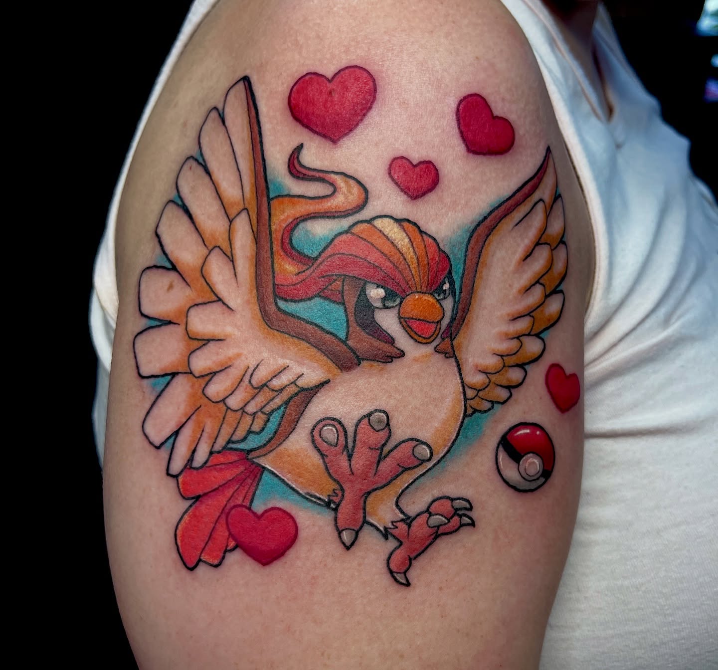 Pikachu new school tattoo on the shoulder by Cheyanne Peck