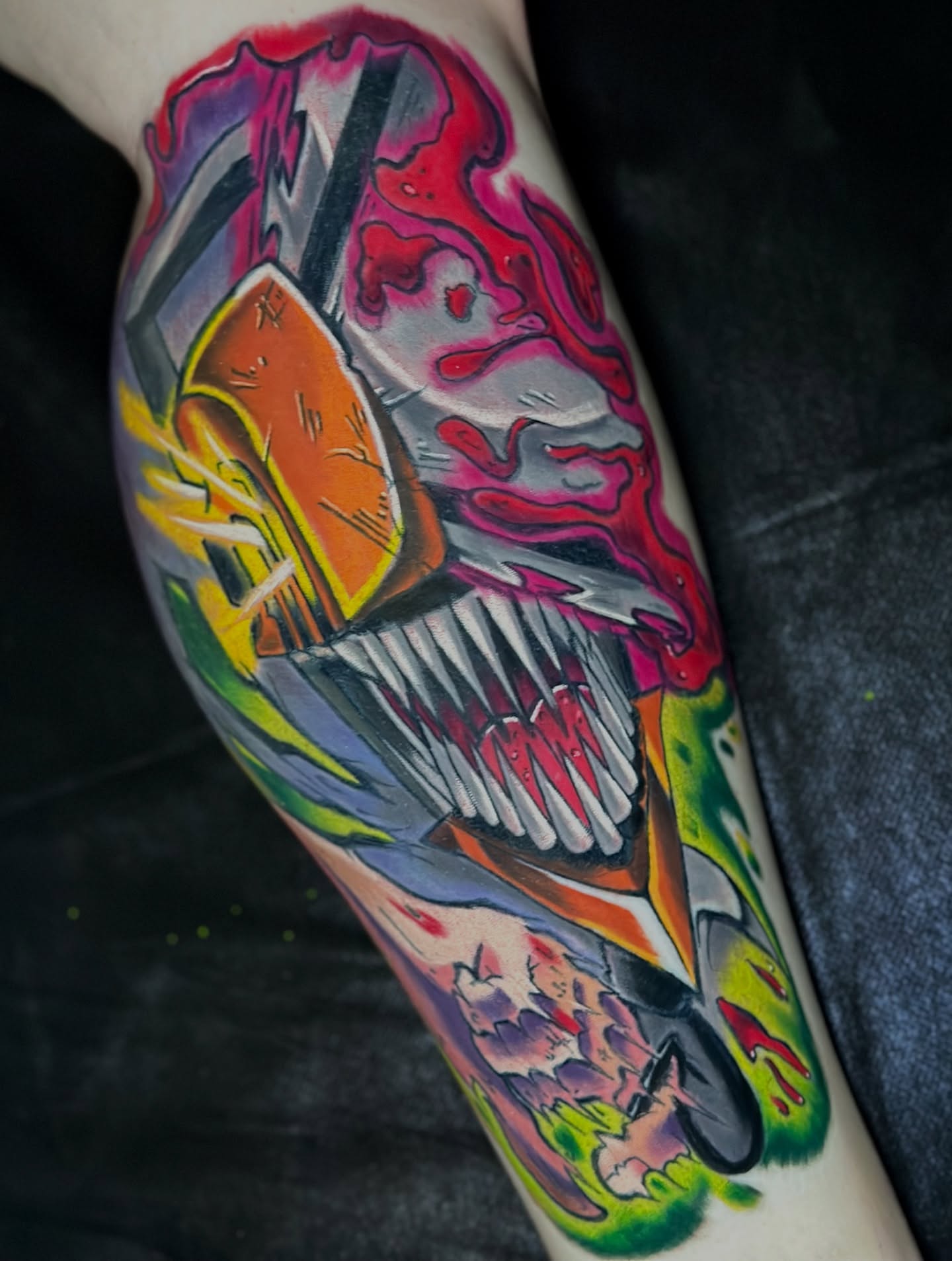 Cyborg skull American traditional tattoo on the forearm by Jeremy Thomas