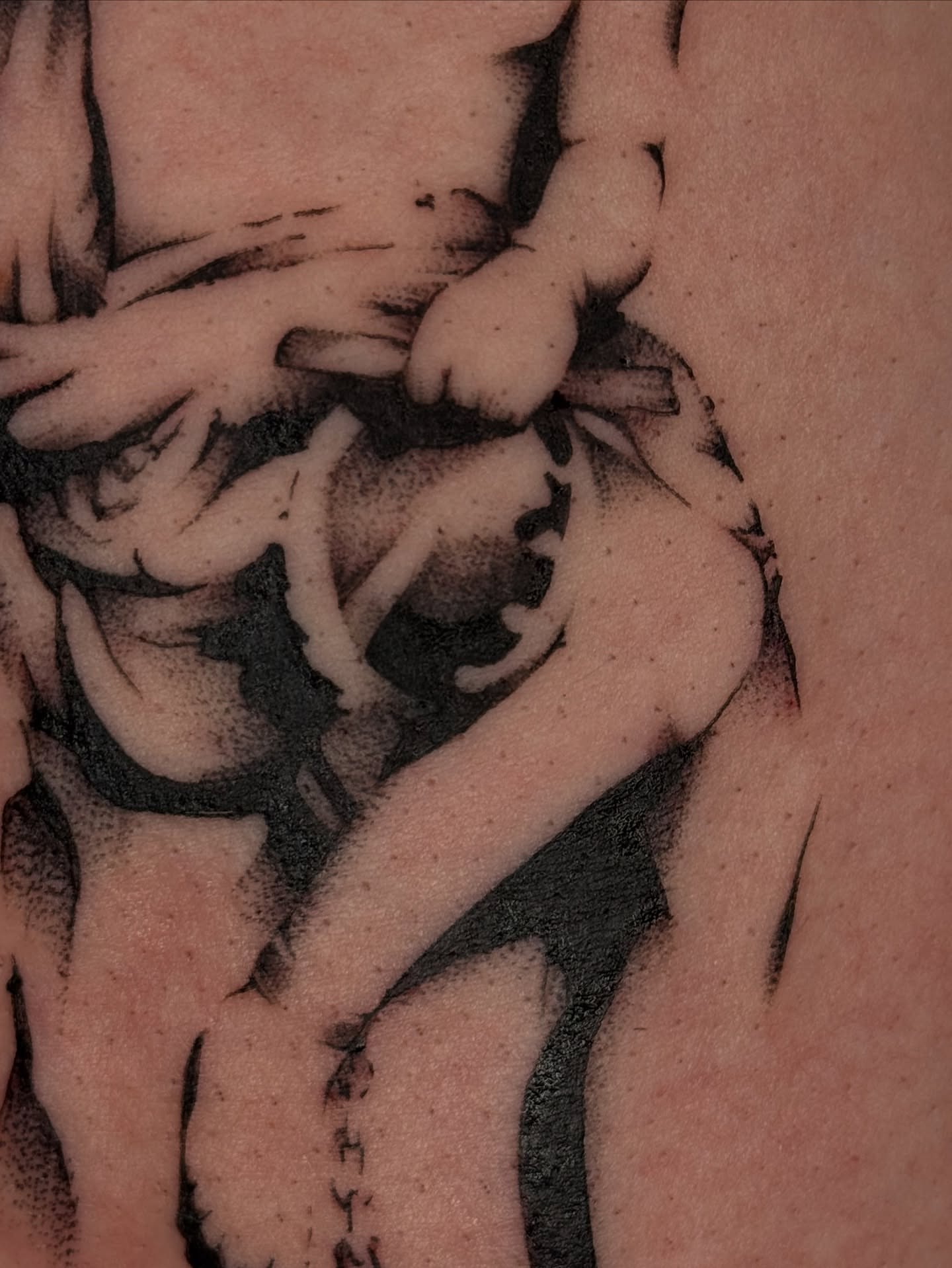 Mother and child dotwork tattoo on the back by Milo