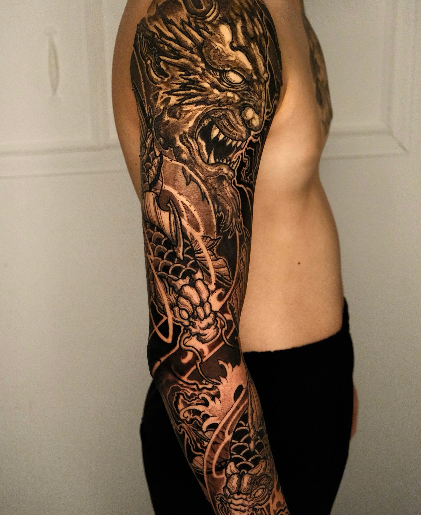 Dragon japanese irezumi tattoo on the forearm by Kubo