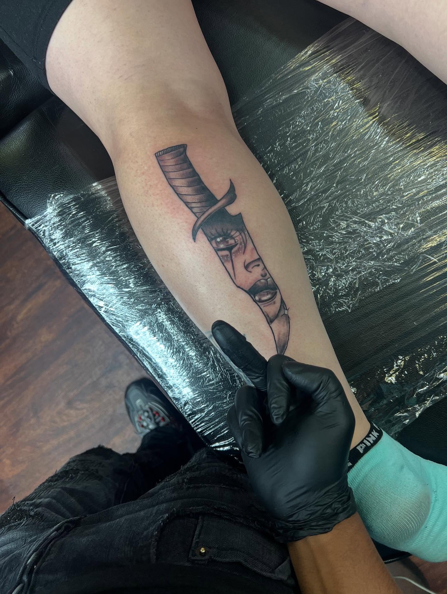 Tattoo by @_glassink — black_and_grey, realism