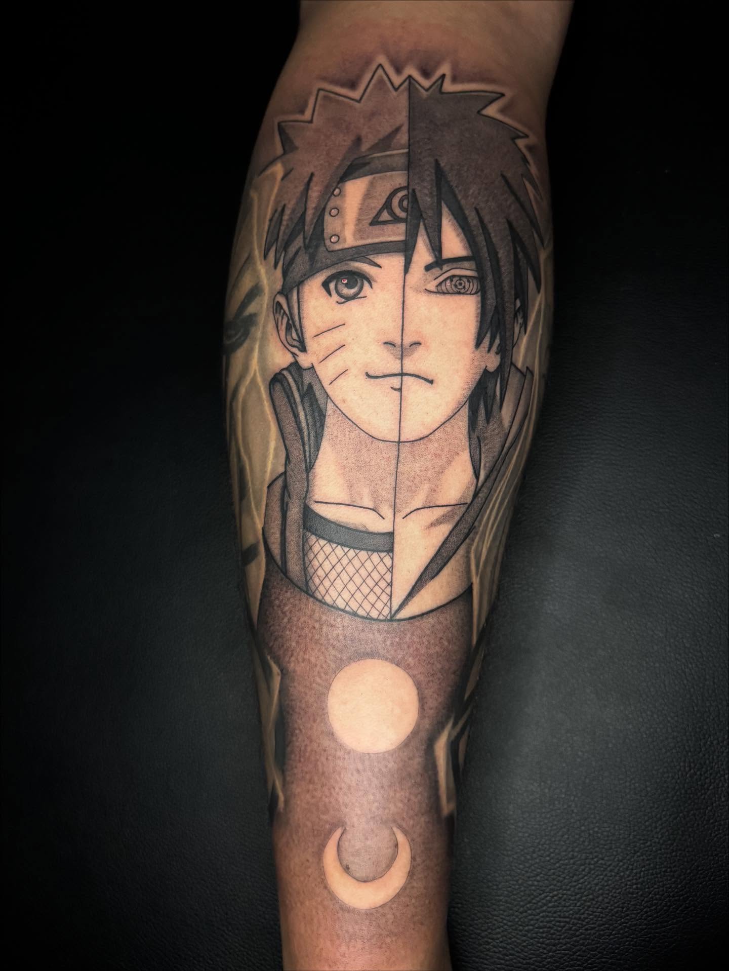 Naruto anime tattoo on the forearm by Austin Tattoo Artist, Austin, Texas
