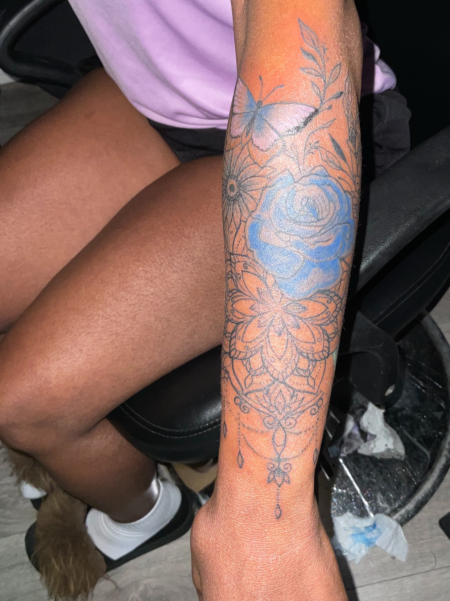 Floral mandala dotwork tattoo on the forearm by Vanessa - Dallas Artist