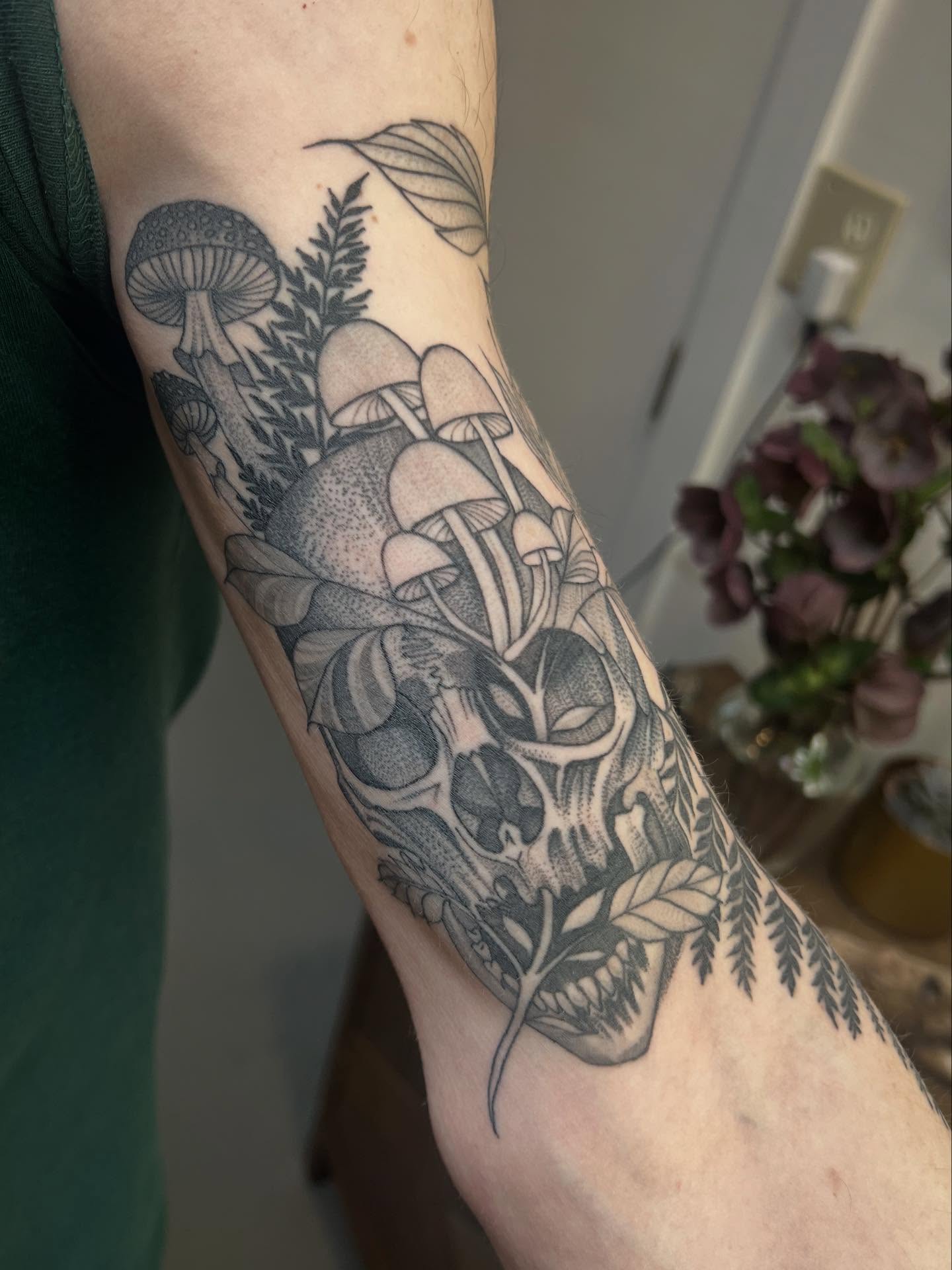 Tattoo by @hiddenheart_tattoo — dotwork, black_and_grey