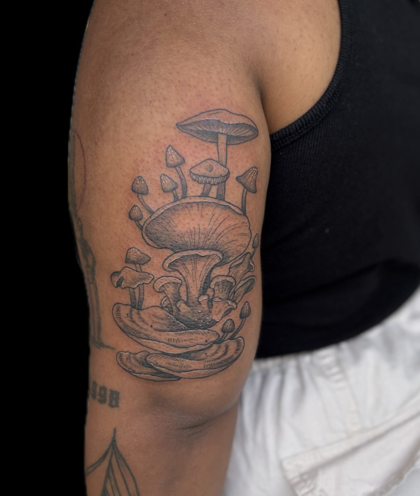 Mushroom cluster black and grey tattoo on the forearm by 🖤Sabrina Ryan🖤