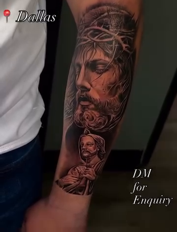 Jesus Christ and two figures realism tattoo by INK with KIRON 🇳🇵 🇺🇸DTX, Dallas, Texas