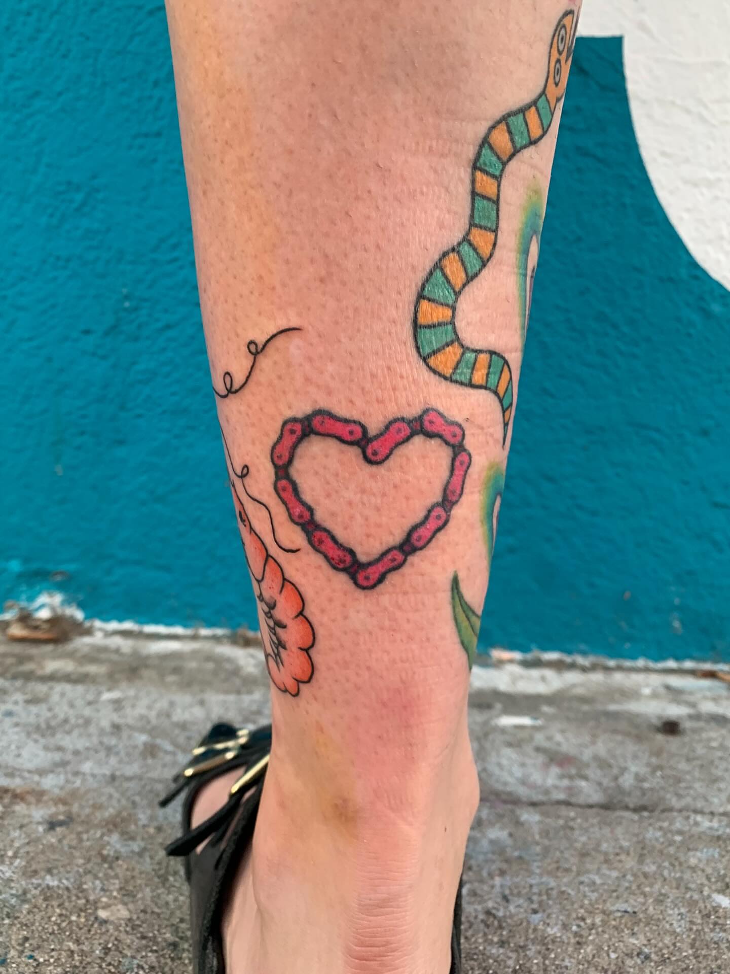 Heart new school tattoo on the forearm by CharlieBoy