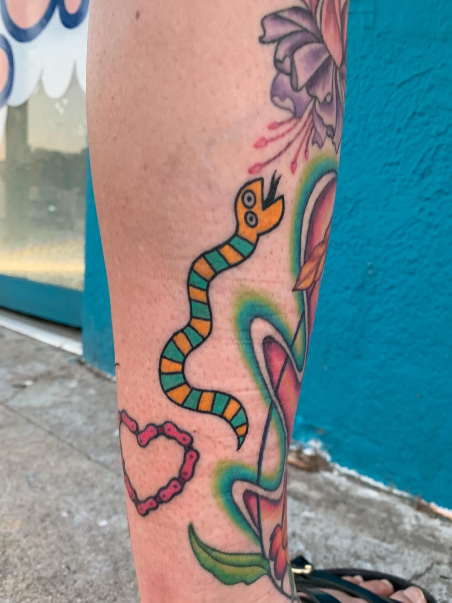 Snake new school tattoo on the forearm by CharlieBoy
