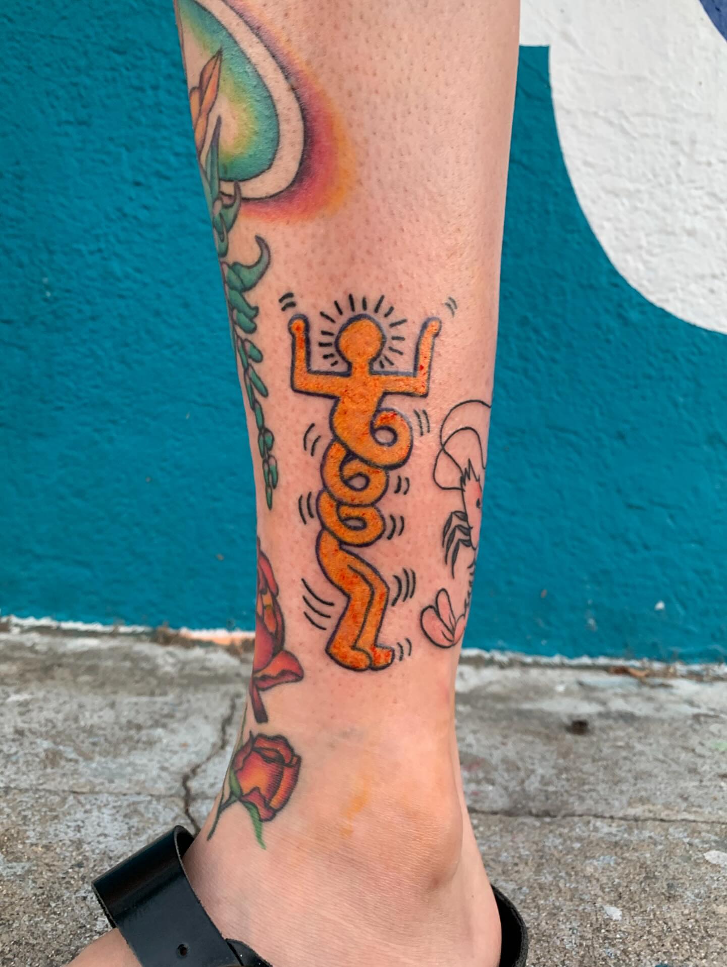 Abstract figure new school tattoo on the calf by CharlieBoy