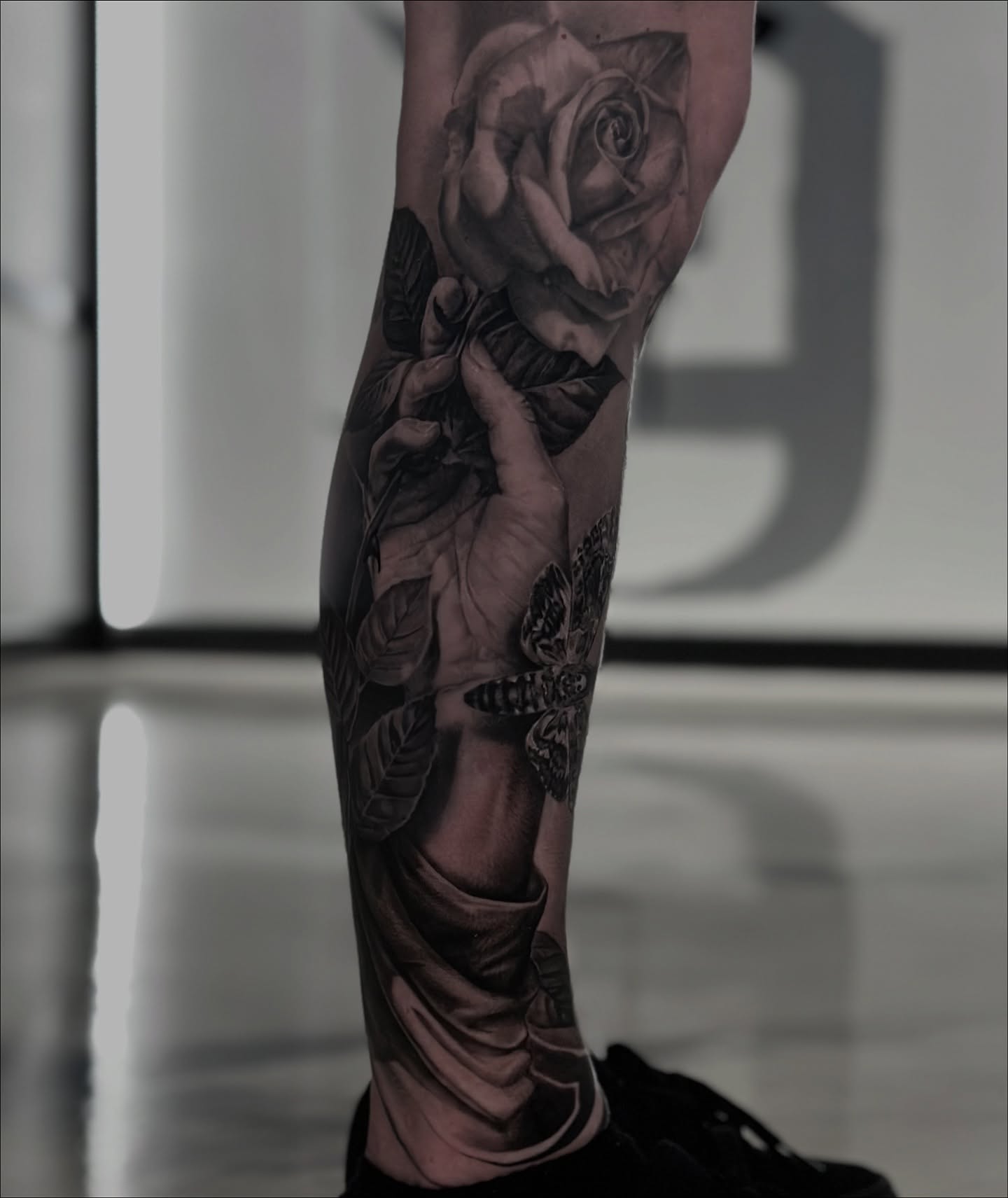 Rose realism tattoo on the forearm by Matthew Brown, Londonderry, New Hampshire