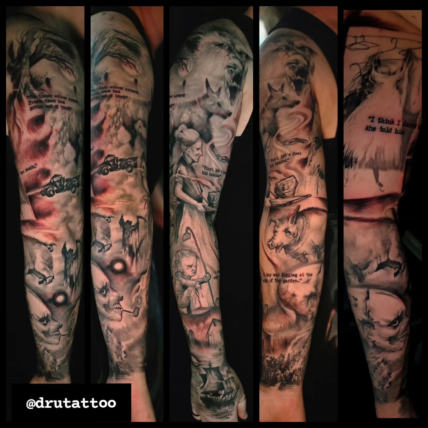 Fairy tale scenes realism tattoo on the forearm by Drew Siciliano, Glendale, Arizona